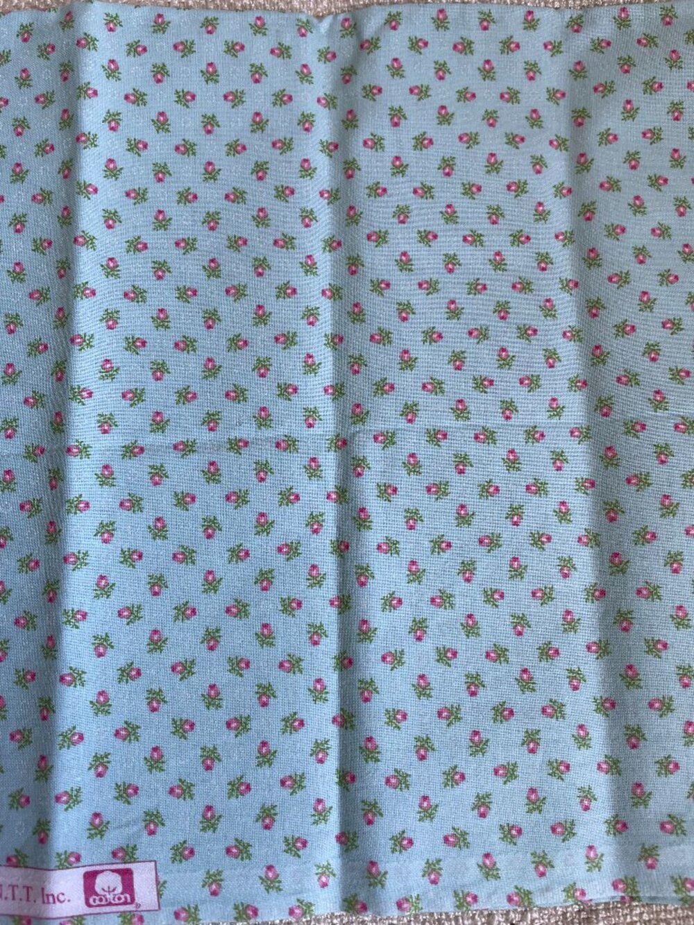 Cottagecore Floral Rose Print Blue Pink Cotton Fabric 12x22”